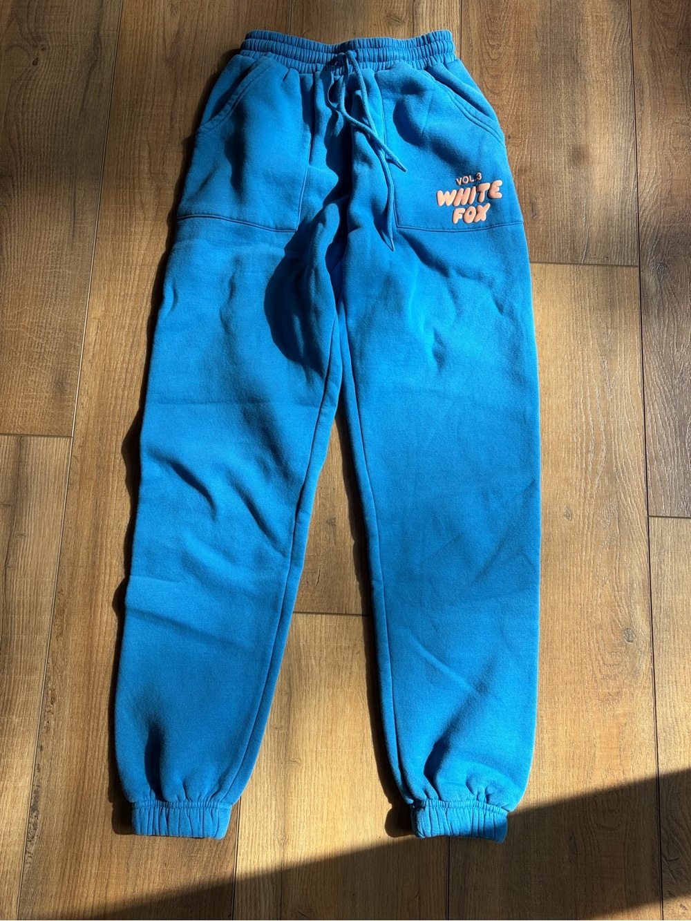 White Fox Boutique Blue Fleece Joggers with Logo